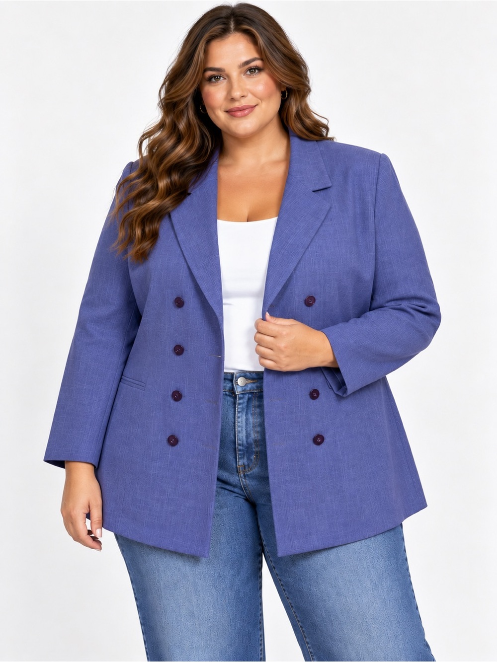 Dressbarn Woman Purple Double Breasted Blazer Size 22W Plus Size 3/4 Sleeve